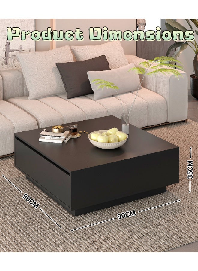 Square Coffee Table, Living Room Home Side Table, Modern Home Center Sofa Table, Simple Black Square Edge Tables for Living Room Bedroom Balcony Yard (CJ028-BLACK) - Image 3